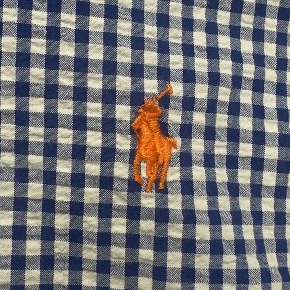 Ralph Lauren Mens 2XLT Tall Blue Gingham Cotton Short Sleeve Button Down Shirt - Picture 7 of 16